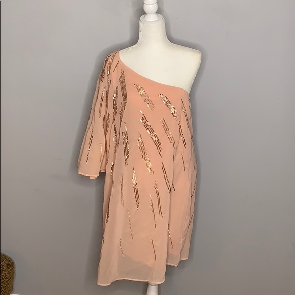 collection by OSP Dresses & Skirts - Pink Sequined One Shoulder Plus Cocktail Dress 14W